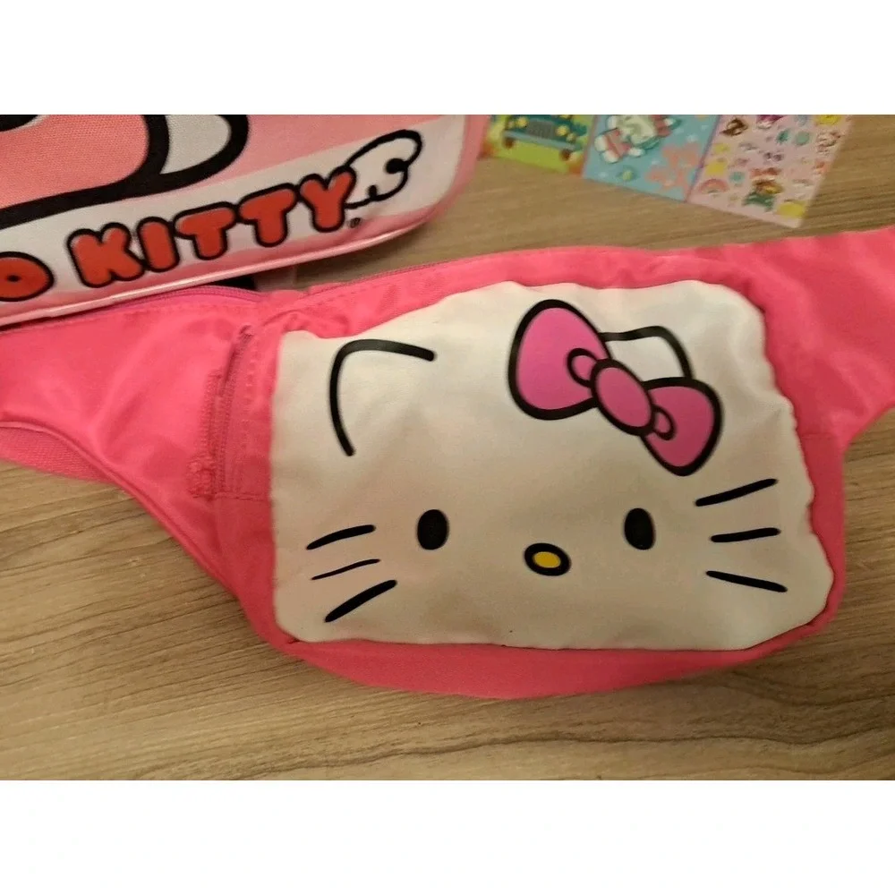 hello kitty bundle- 5 pieces- Backpack, Fannypack, Sticker book, Desk Set, Bath